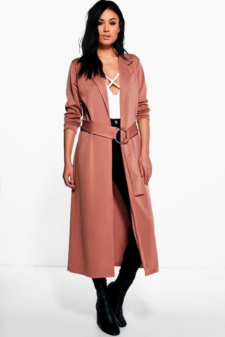 Boohoo Kayla O-ring Belted Duster Mocha