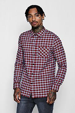 Boohoo Red Check Long Sleeve Regular Fit Shirt