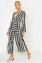 Boohoo Stripe Twist Tie Flare Sleeve Jumpsuit