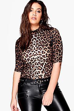 Boohoo Plus Alice Leopard Roll Neck Top