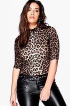 Boohoo Plus Alice Leopard Roll Neck Top