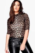 Boohoo Plus Alice Leopard Roll Neck Top