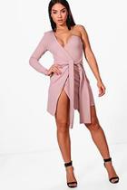 Boohoo One Shoulder Wrap Detail Bodycon Dress