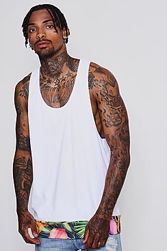 Boohoo Longline Racer Vest With Tropical Extended Hem