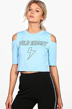 Boohoo Petite Lana Slogan Raw Hem Crop Top