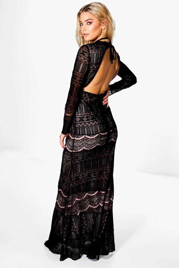 Boohoo Boutique Aisling Lace Open Back Maxi Dress Black