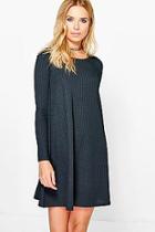 Boohoo Marissa Ribbed Long Sleeved Swing Dress