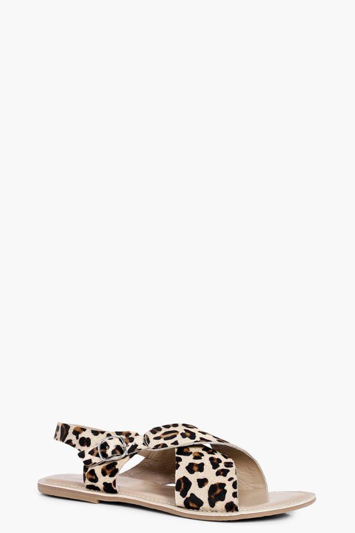 Boohoo Leah Pony Hair Cross Strap Peeptoe Sandal Leopard