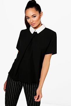 Boohoo Bethany Contrast Collar Top