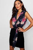 Boohoo Floral Collar Detail Tie Belt Dress