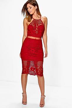 Boohoo Boutique Alia Lace Border Hem Midi Dress