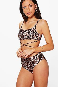 Boohoo Bali Leopard Criss Cross High Waist Bikini