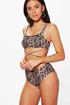 Boohoo Bali Leopard Criss Cross High Waist Bikini