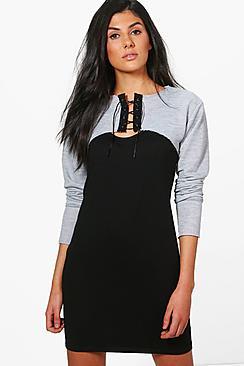 Boohoo Danielle Lace Up Sweat Shift Dress