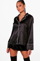 Boohoo Jodie Satin Piped Pyjama Shirt