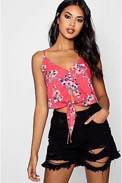 Boohoo Monica Tie Front Strappy Crop Cami Top