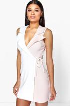 Boohoo Gisele Tuxedo Style Wrap Bodycon Dress Nude