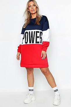 Boohoo Plus Slogan Colour Block Sweat Dress