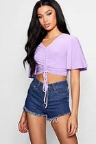 Boohoo Kyra Ruched Flare Sleeve Crop