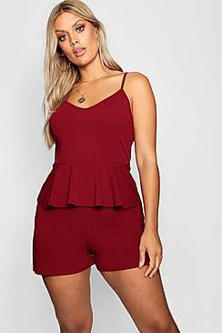 Boohoo Plus Strappy Peplum Romper