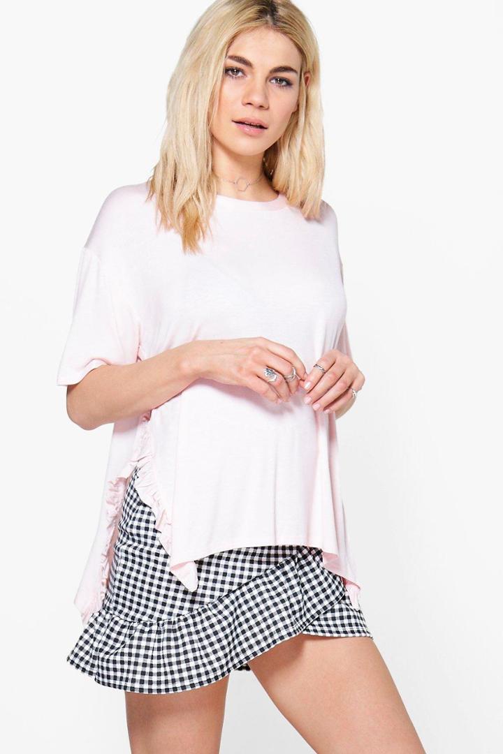 Boohoo Esme Ruffle Side Split T-shirt Nude