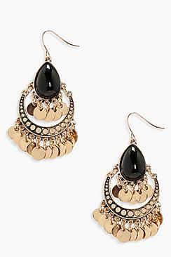 Boohoo Katie Stone And Coin Detail Statement Earrings