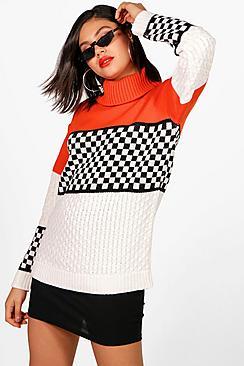 Boohoo Ashleigh Motorcross Colour Block Knitted Jumper