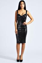 Boohoo Kimmie Sequin Fitted Cups Midi Dress Black