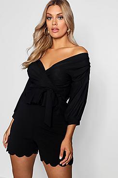 Boohoo Plus Annie Crepe Off The Shoulder Wrap Top