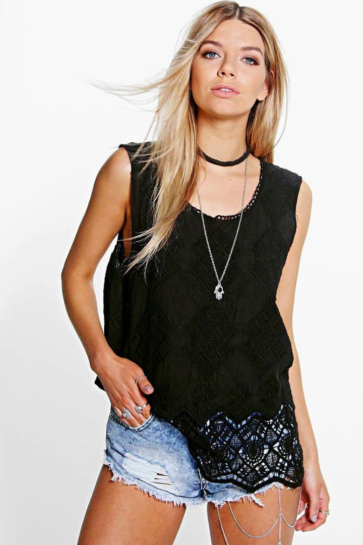 Boohoo Georgia Crochet Trim Tank Top Black
