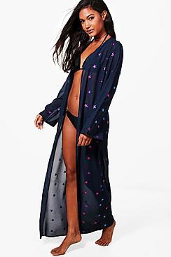Boohoo Tia Mesh Superstar Maxi Beach Kimono