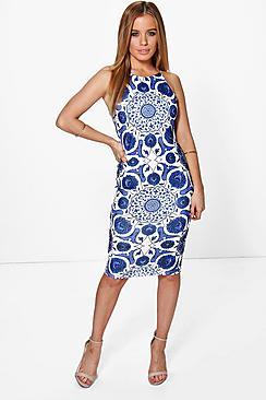 Boohoo Petite Sally Printed Strappy Midi Dress