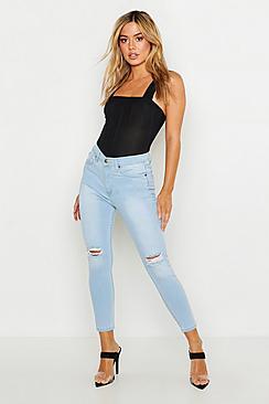 Boohoo Petite High Rise Distressed Skinny Jean