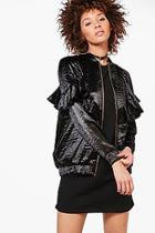 Boohoo Sophie Satin Ruffle Bomber