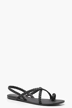 Boohoo Paige Plaited Strap Leather Sandals