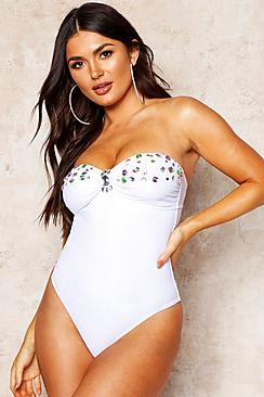 Boohoo Premium Jewelled Bandeau Swimsuit