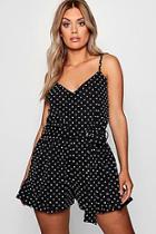 Boohoo Plus Sophia Spot Print Ruffle Hem Playsuit