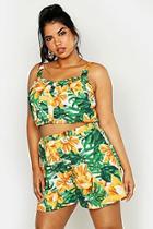 Boohoo Plus Floral Tropical Print Crop And Flippy Short Co-ord