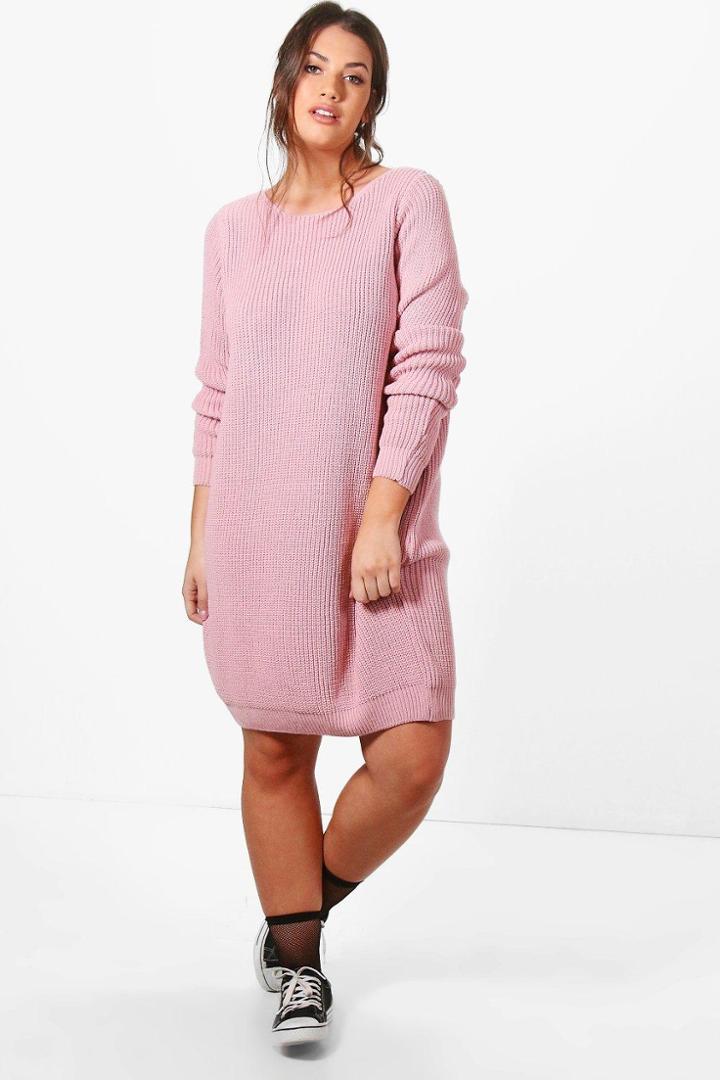 Boohoo Plus Harley Knitted Slouchy Dress Blush