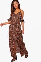 Boohoo Petite Isabella Cold Shoulder Printed Maxi Dress Multi