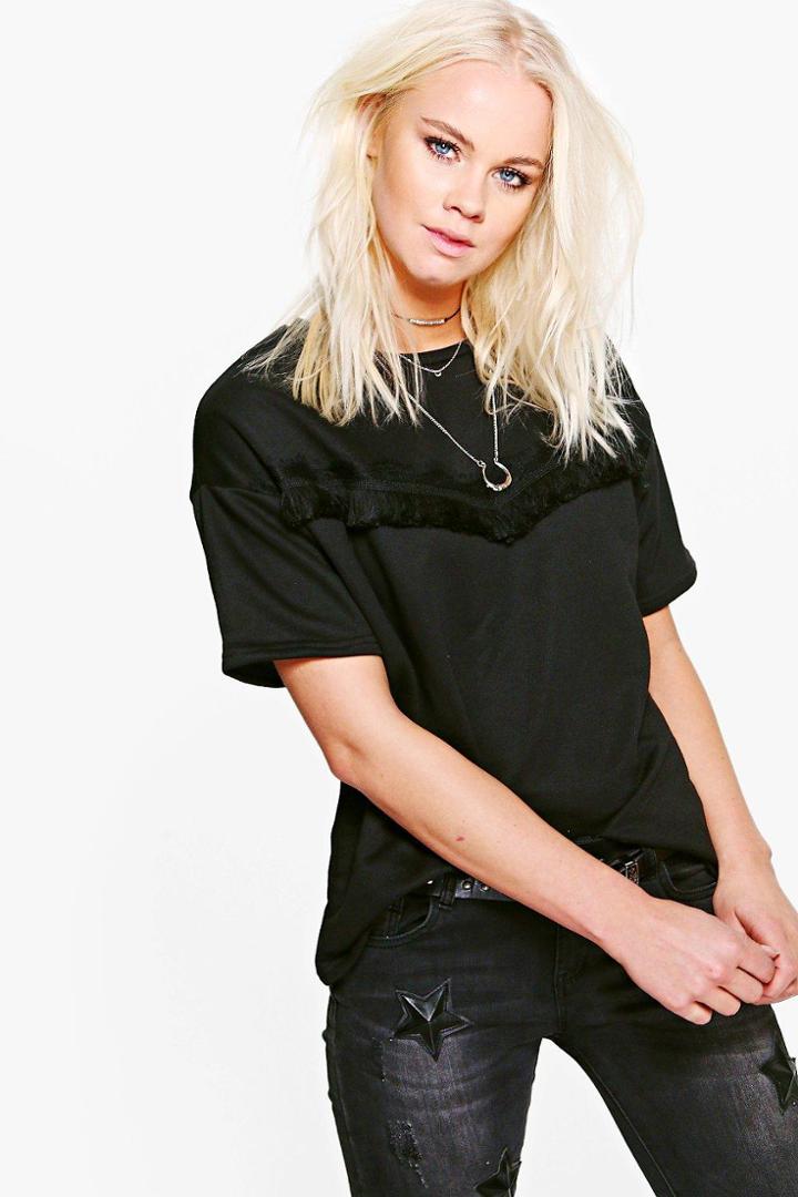 Boohoo Myah Frill Detail T-shirt Black