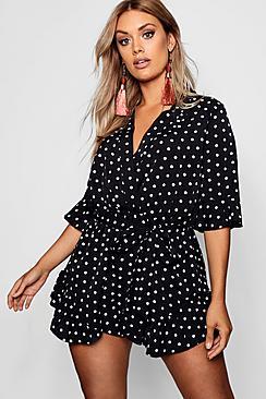 Boohoo Plus Isabella Spotty Wrap Playsuit