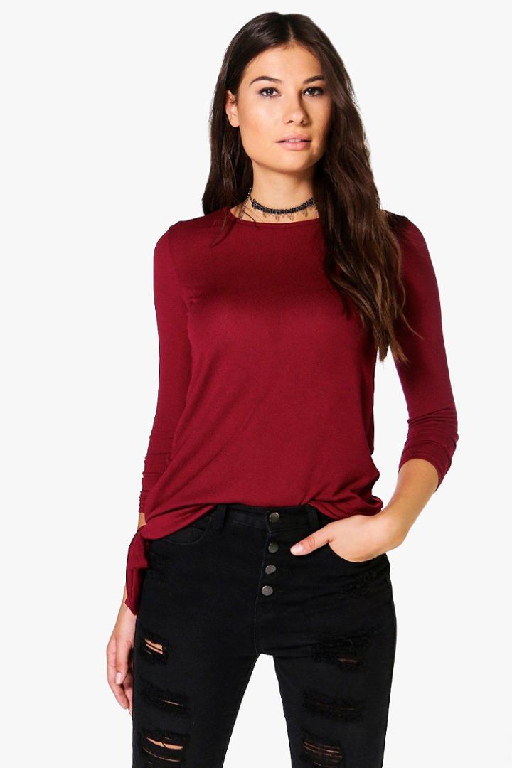 Boohoo Emma Tie Side Fine Knit Jumper Wine