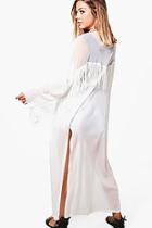 Boohoo Petite Jodie Fringe Detail Longline Kimono