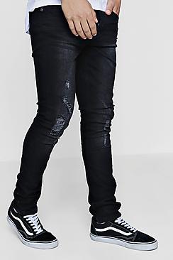 Boohoo Charcoal Slim Fit Distressed Denim Jeans