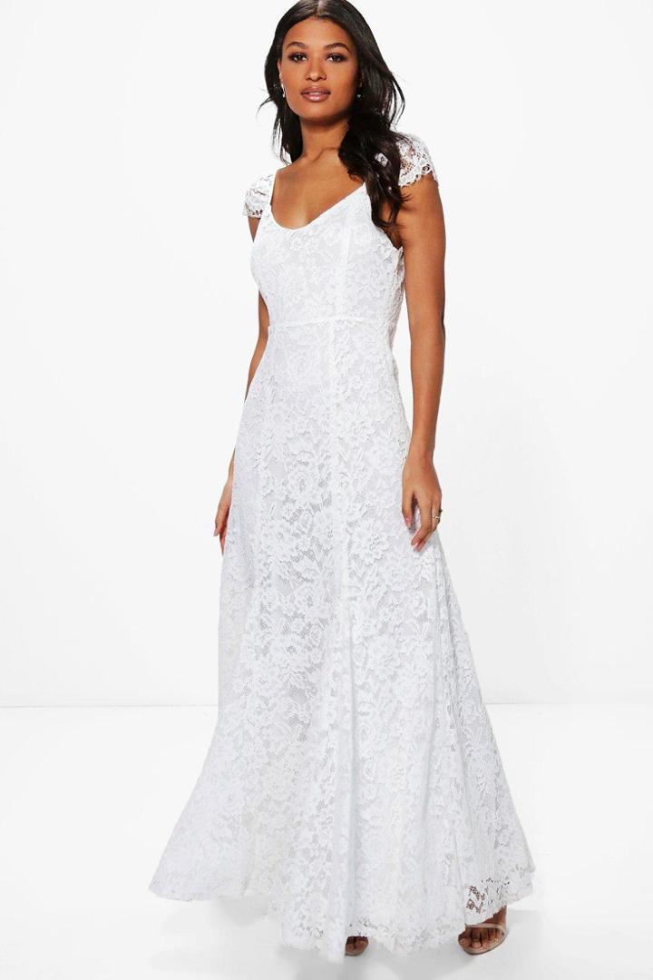 Boohoo Boutique Inara Lace Cap Sleeve Maxi Dress Ivory