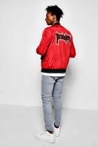 Boohoo Bomber With Problem Back Print Red