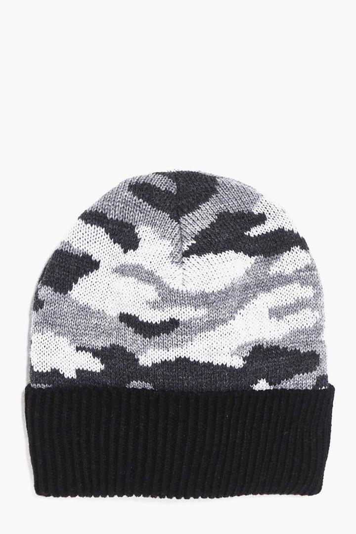 Boohoo Contrast Camo Beanie Grey