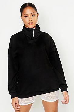 Boohoo Zip Funnel Neck Crop Sweat