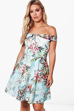 Boohoo Plus Holly Off The Shoulder Skater Dress